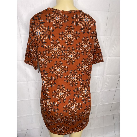 Lularoe Irma Top Shirt Tunic Short Sleeve Rust Geometric Print Oversized 2XS NWT - Picture 5 of 7